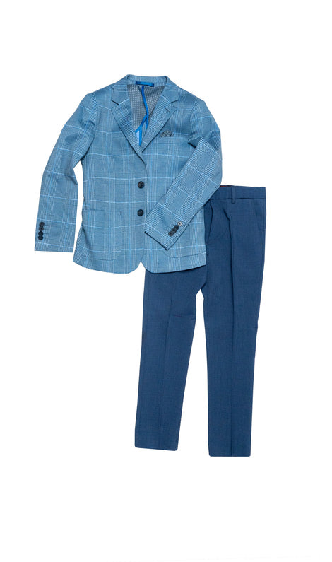 ISAAC MIZRAHI NIÑO DE SACO PLAID SUIT BLUE – Poppy's