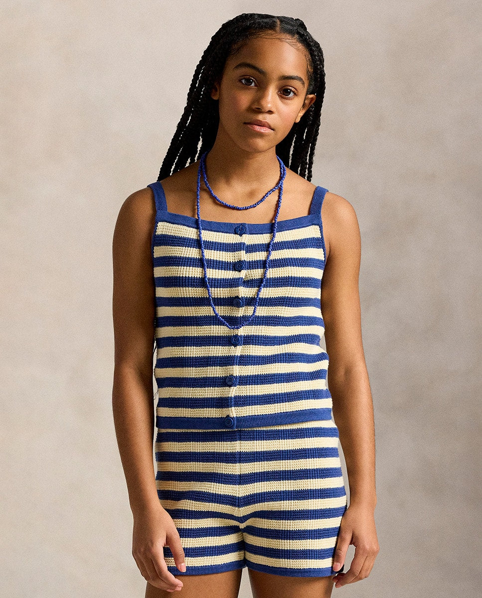 RALPH LAUREN NIÑA CONJ DE SHORT CHARTER BLUE W/ CREAM STRIPE