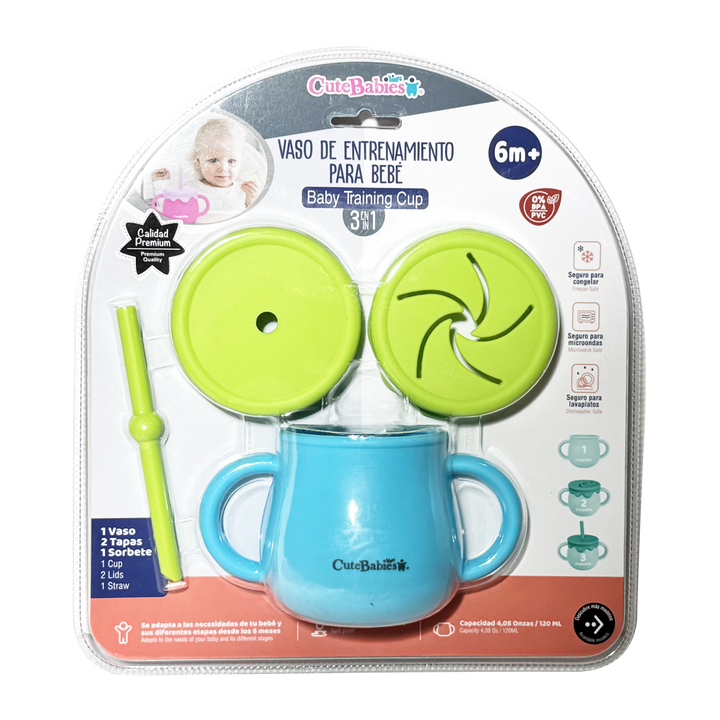 CUTEBABIES VASO DE ENTRENAMIENTO 3 EN 1 TURQUESA