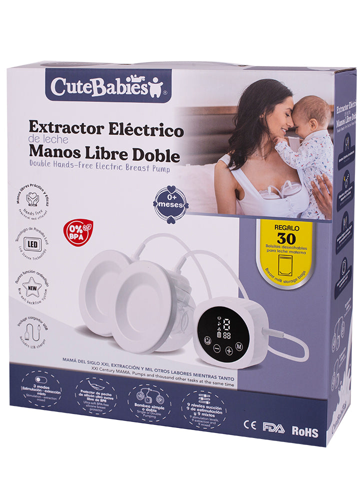 CUTEBABIES EXTRACTOR DE LECHE ELECTRICO MANOS LIBRE DOBLE BLANCO