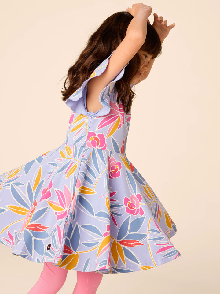 TEA COLLECTION NIÑA VESTIDO FLUTTER SLEEVE TWIRL TROPICAL GARDENIAS