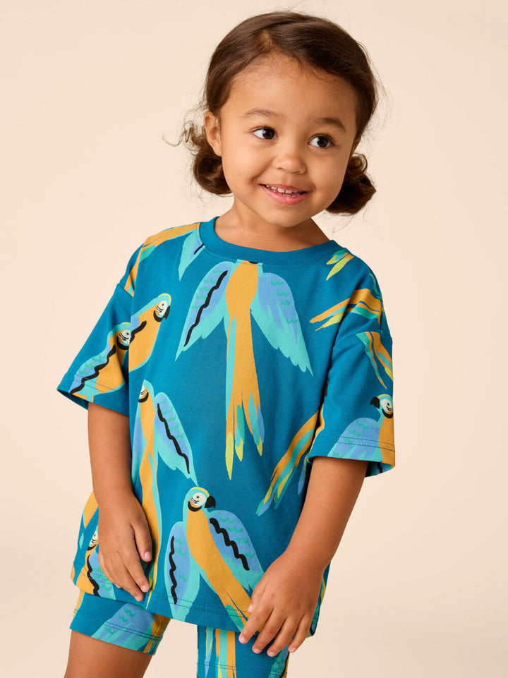 TEA COLLECTION NIÑA TSHIRT EASY PRINTED BLUE & YELLOW MACAWS