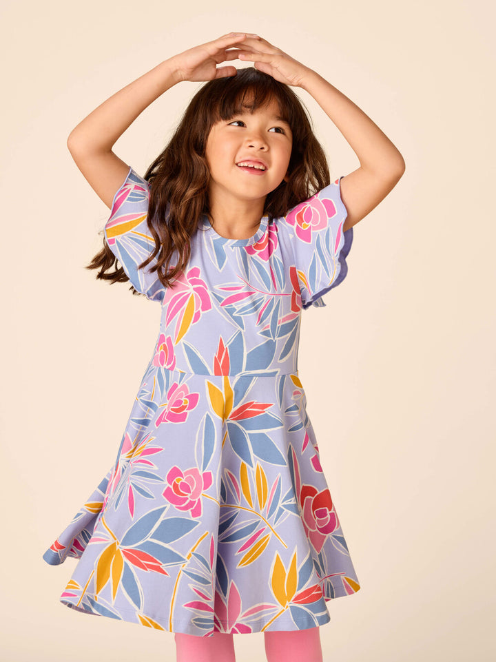 TEA COLLECTION NIÑA VESTIDO FLUTTER SLEEVE TWIRL TROPICAL GARDENIAS