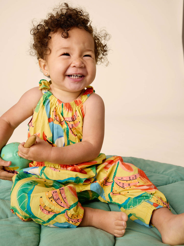 TEA COLLECTION BEBE NIÑA ROMPER TIE SHOULDER TOUCAN BANANA TREE