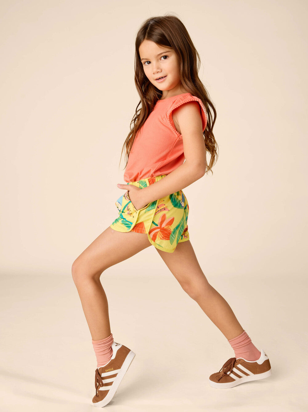 TEA COLLECTION NIÑA BLUSA POM-POM FLUTTER TOP SUNSET PINK