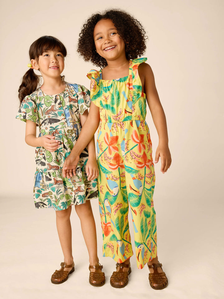 TEA COLLECTION NIÑA JUMPSUIT FLUTTER STRAP TOUCAN BANANA TREE