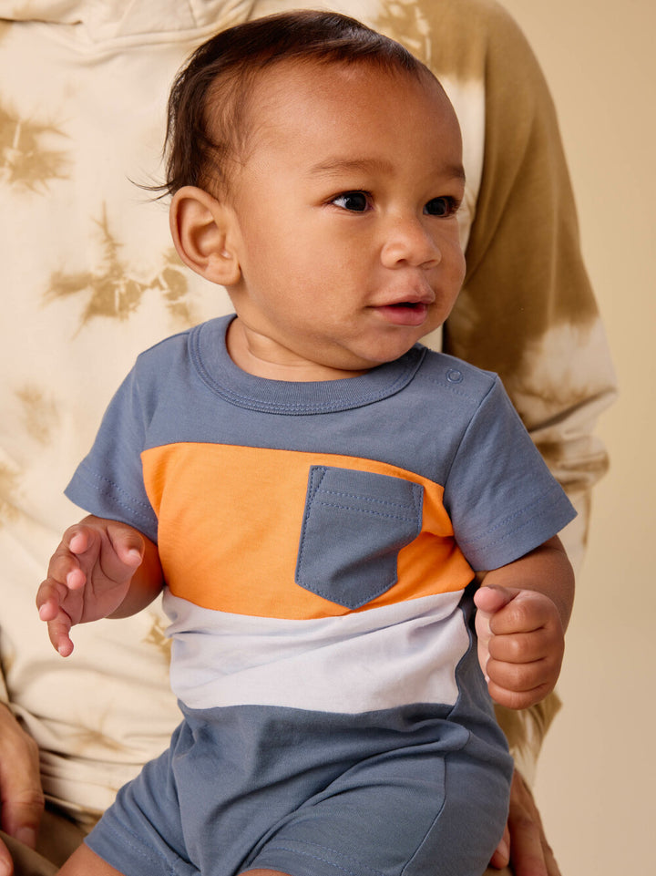 TEA COLLECTION BEBE NIÑO ROMPER COLORBLOCK CORNFLOWER