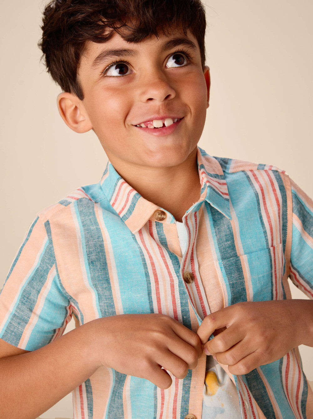 TEA COLLECTION NIÑO CAMISA STRIPE BUTTON UP CYAN