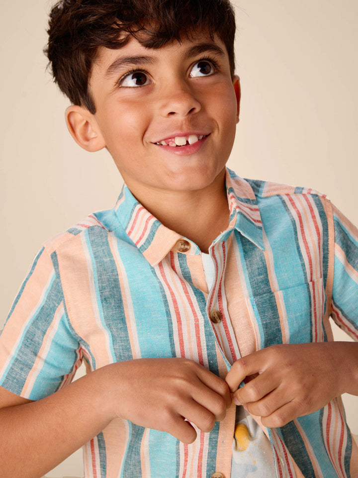 TEA COLLECTION NIÑO CAMISA STRIPE BUTTON UP CYAN