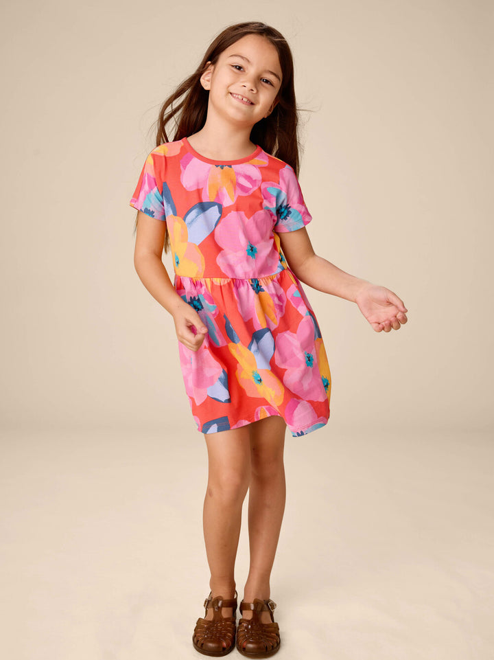 TEA COLLECTION NIÑA VESTIDO SHORT SLEEVE TWIRL TROPICAL FLORAL