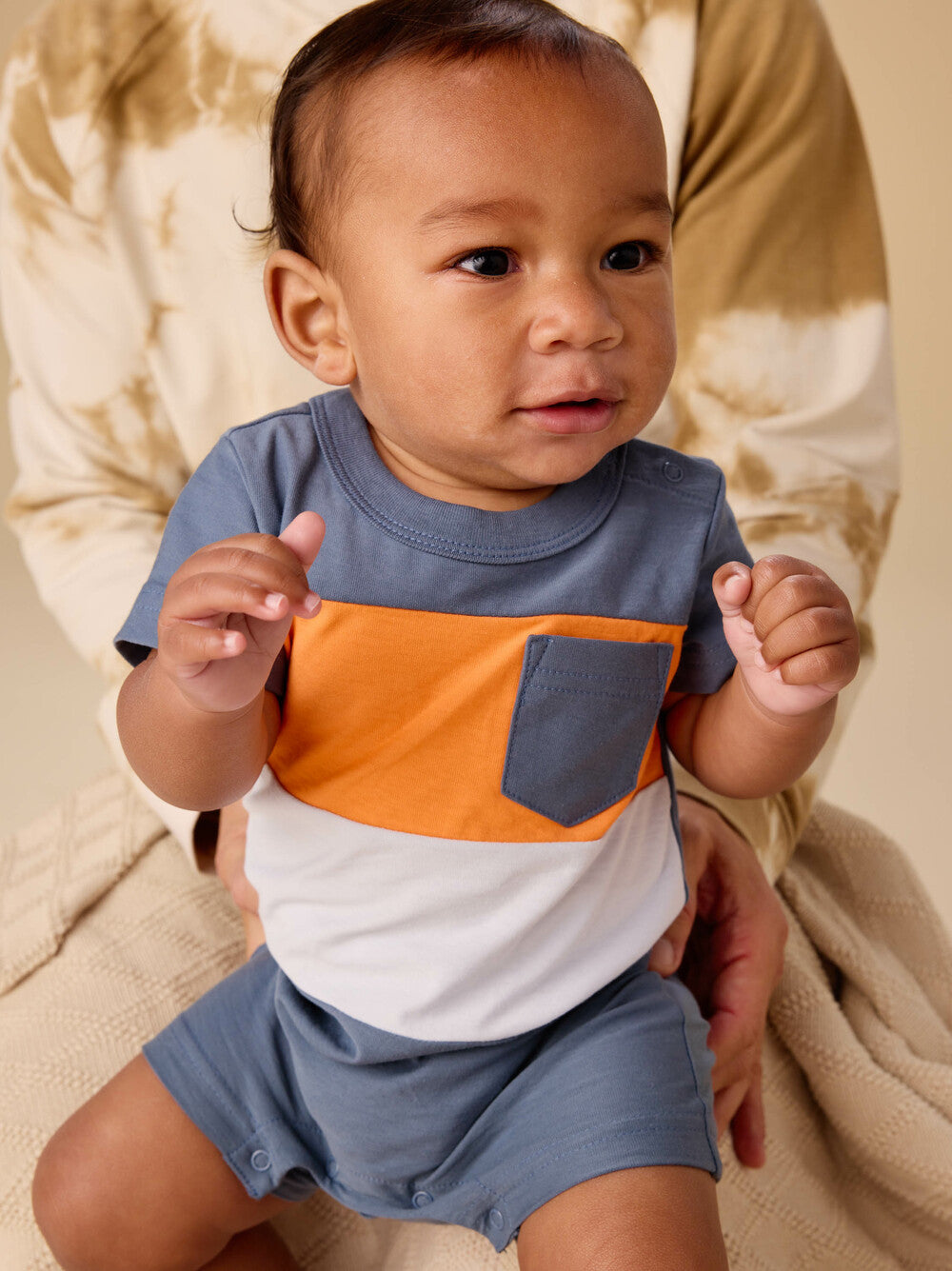 TEA COLLECTION BEBE NIÑO ROMPER COLORBLOCK CORNFLOWER