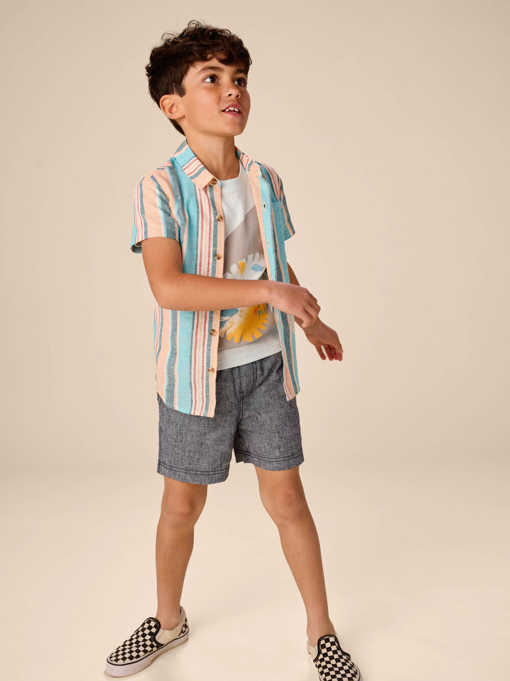 TEA COLLECTION NIÑO CAMISA STRIPE BUTTON UP CYAN