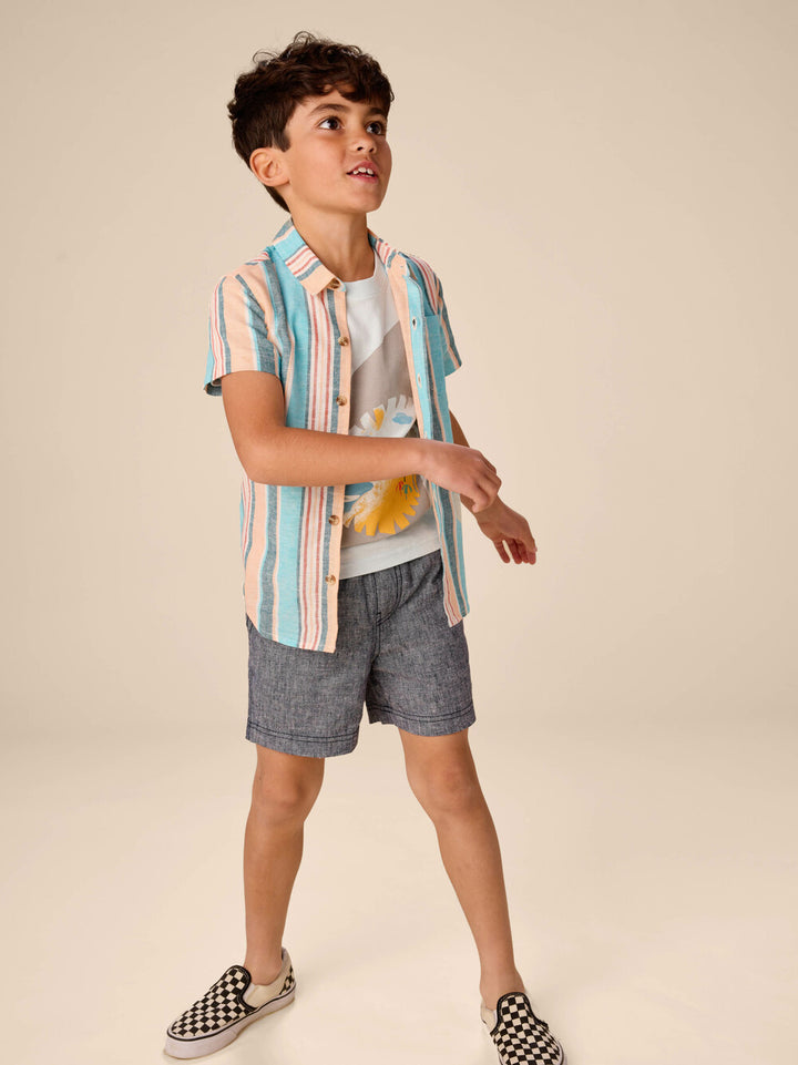 TEA COLLECTION NIÑO CAMISA STRIPE BUTTON UP CYAN