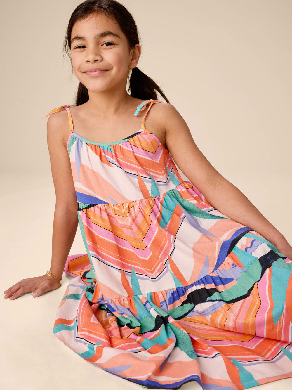 TEA COLLECTION NIÑA VESTIDO TIE SHOULDER BIRD OF PARADISE STRIPE