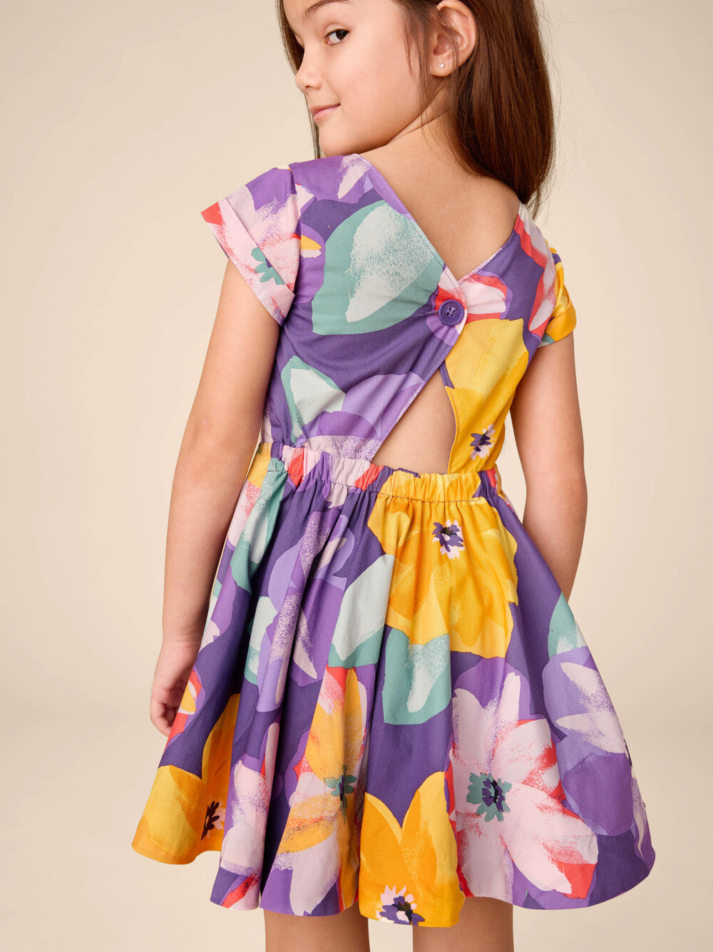 TEA COLLECTION NIÑA VESTIDO BUTTON BACK SKIRTED TROPICAL FLORAL