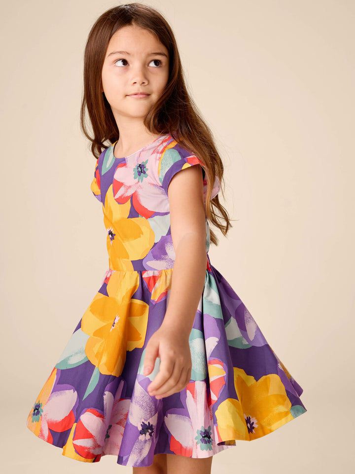 TEA COLLECTION NIÑA VESTIDO BUTTON BACK SKIRTED TROPICAL FLORAL