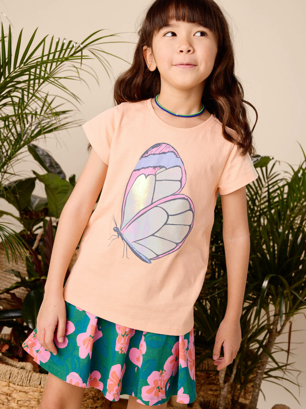 TEA COLLECTION NIÑA TSHIRT SHIMMERY BUTTERFLY SALMON