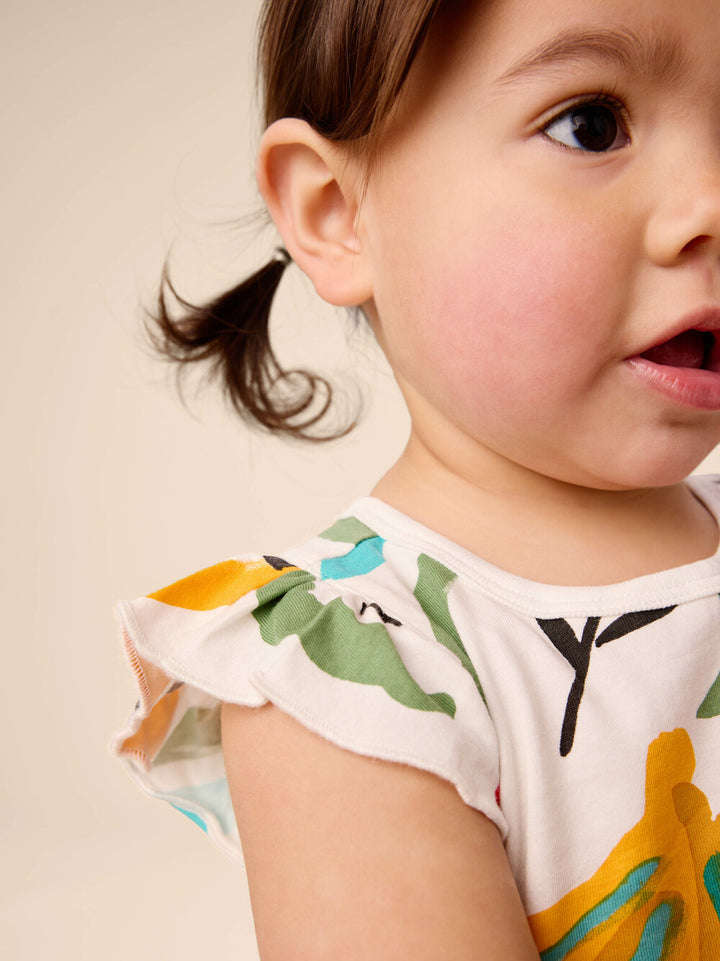 TEA COLLECTION NIÑA VESTIDO FLUTTER SLEEVE TROPICAL FRUIT