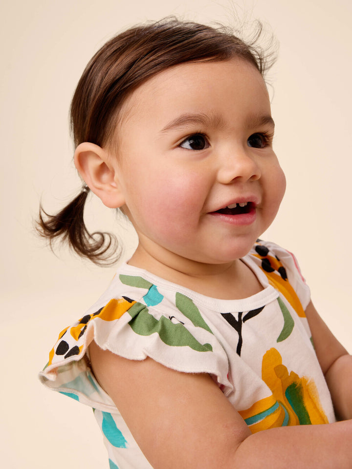 TEA COLLECTION NIÑA VESTIDO FLUTTER SLEEVE TROPICAL FRUIT