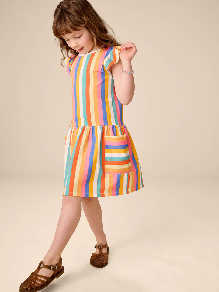 TEA COLLECTION NIÑA VESTIDO FLUTTER SLEEVE SUNSET STRIPE