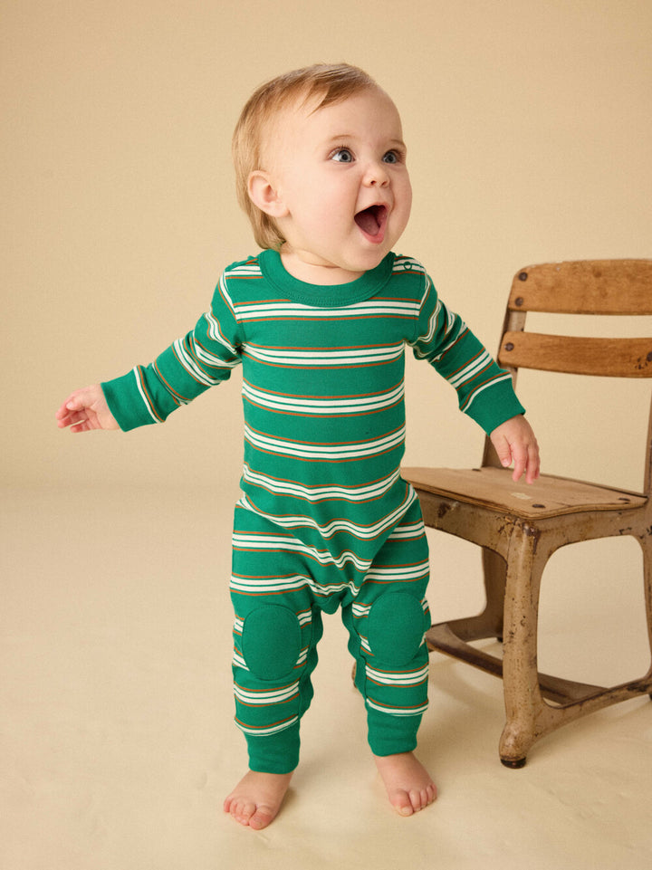 TEA COLLECTION BEBE NIÑO ROMPER STRIPE KNEE PATCH VIRIDIAN
