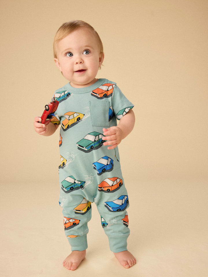 TEA COLLECTION BEBE NIÑO ROMPER POCKET VINTAGE CARS