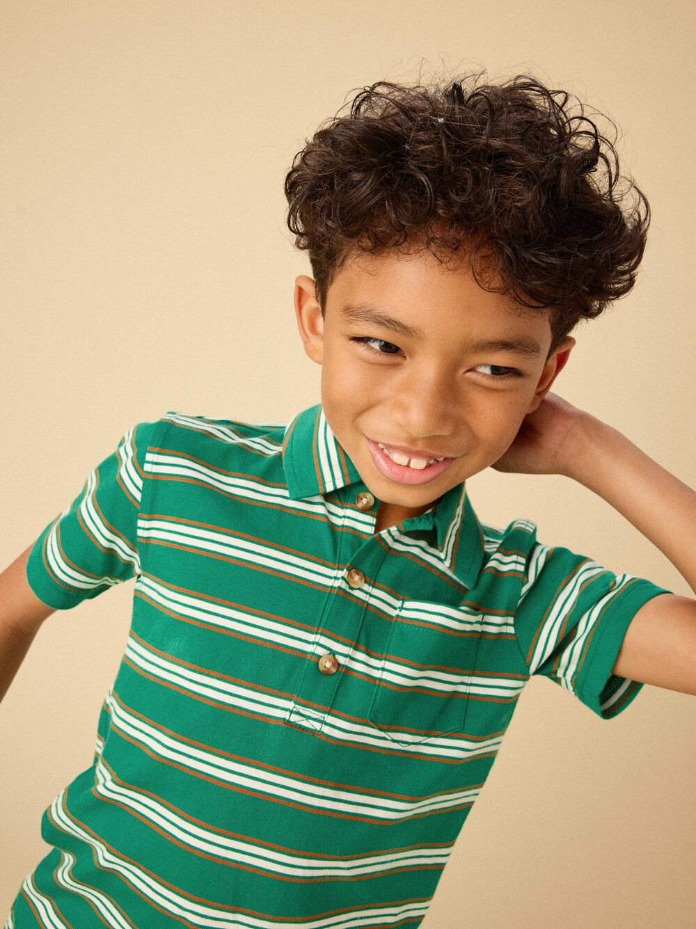 TEA COLLECTION NIÑO POLO STRIPED VIRIDIAN