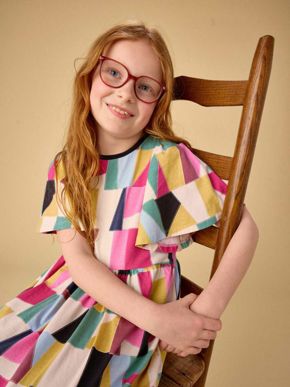 TEA COLLECTION NIÑA VESTIDO BUTTERFLY SLEEVE BLOCK PRINT FLORAL