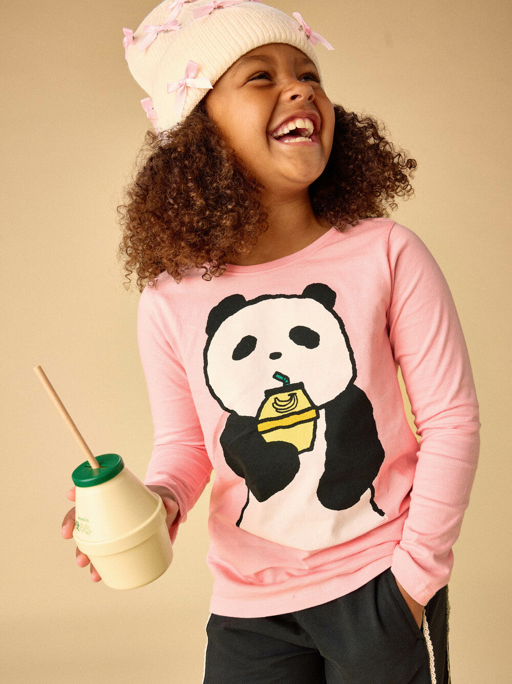 TEA COLLECTION NIÑA TSHIRT BANANA MILK PANDA GRAPHIC CHERRY BLOSSOM