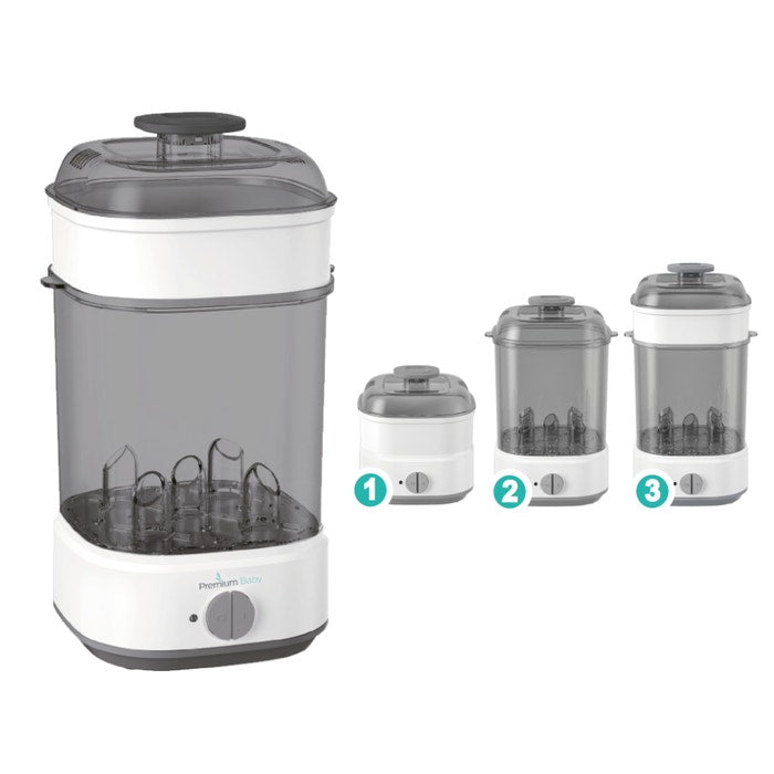 PREMIUM BABY ESTERILIZADOR ELECTRICO A VAPOR 3 EN 1 DE BIBERONES MINI