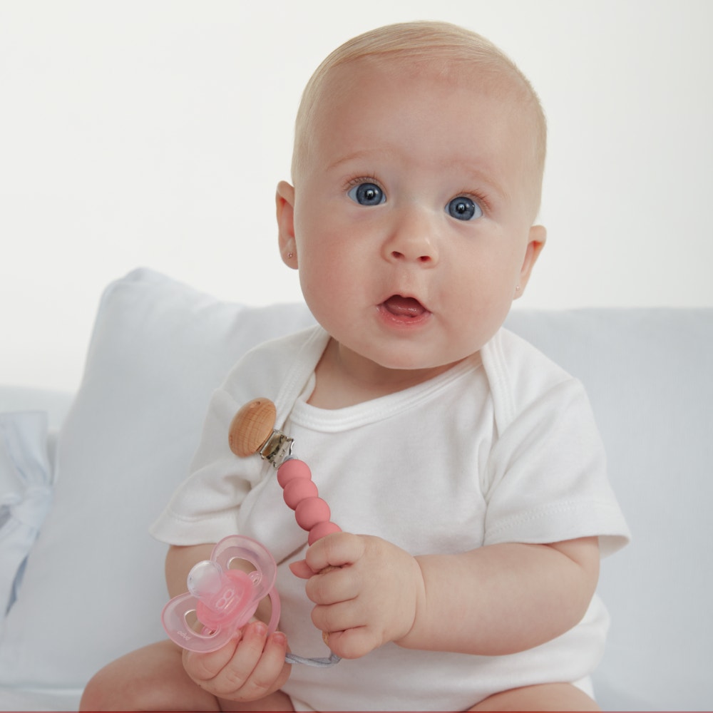 BUBA CLIP DE CHUPO DE SILICON Y BAMBU ROSA