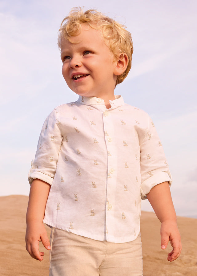 Mayoral Camisa M/l Lino Cuello Chino Nata para Niño