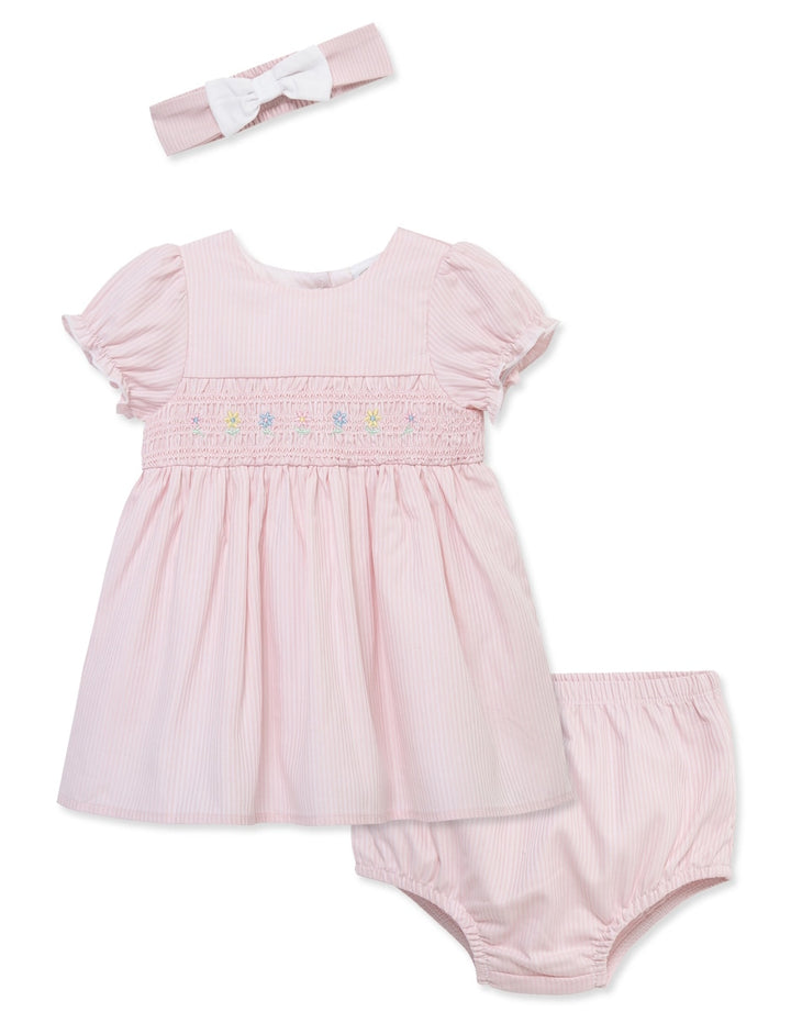 LITTLE ME BEBE NIÑA VESTIDO & HEADBAND SMOCKED PINK