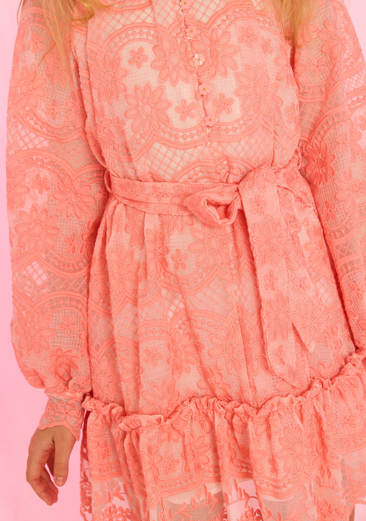 MARLO NIÑA VESTIDO KAIA LACE EMBROIDERED MINI PEACH