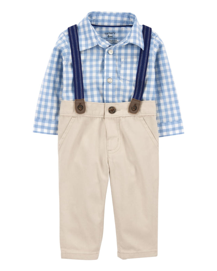 CARTERS BEBE NIÑO CONJ. DE PANTALON BLUE GINGHAM SUSPENDER