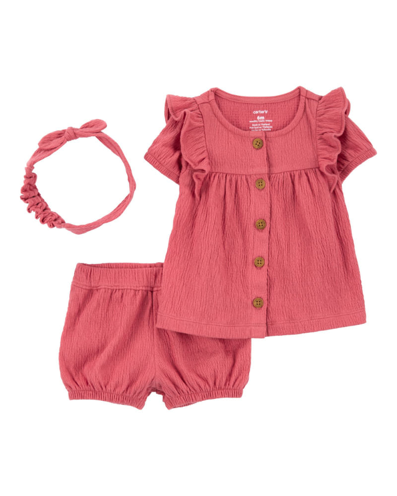 CARTERS BEBE NIÑA CONJ. DE SHORT KNIT GAUZE SOLID RED