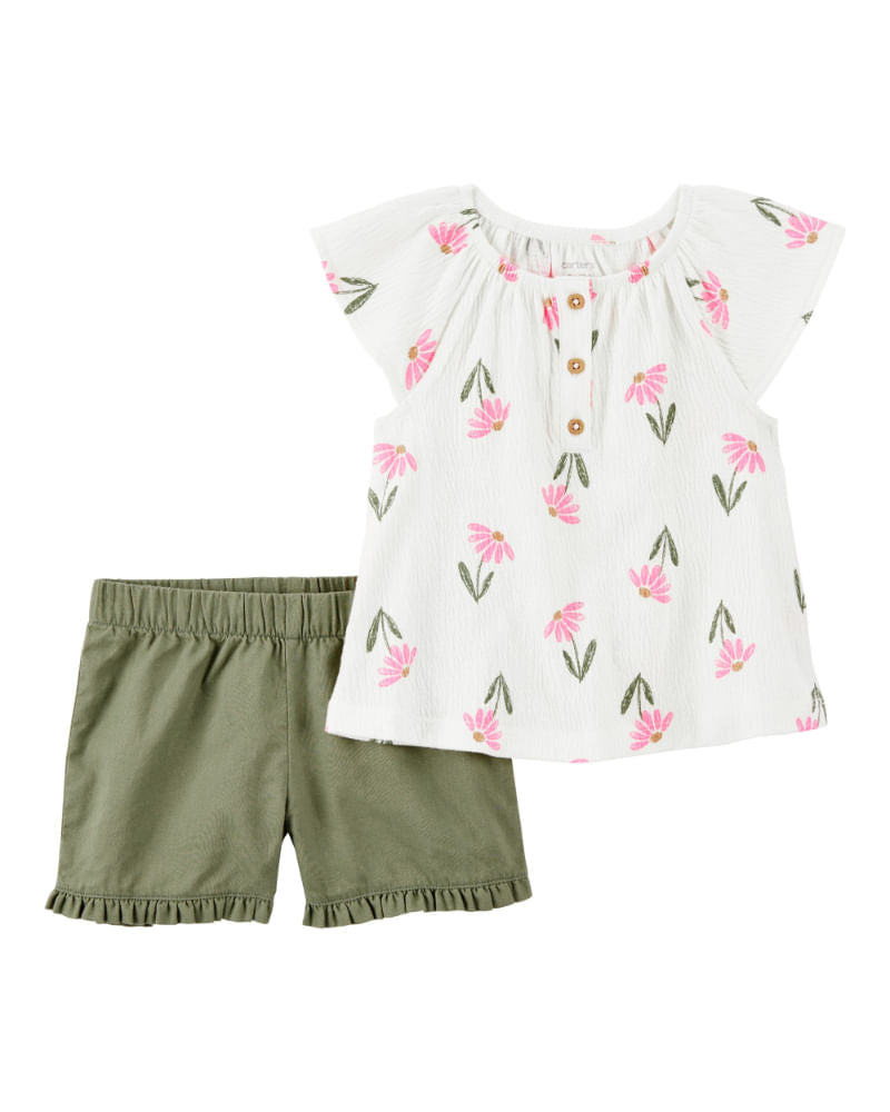 CARTERS BEBE NIÑA CONJ. DE SHORT IVORY GREEN FLORAL 2PK