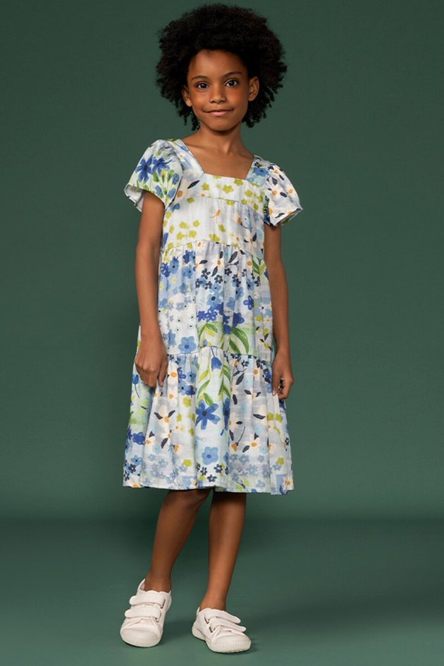 BUGBEE NIÑA VESTIDO FLORAL BLANCO/AZUL