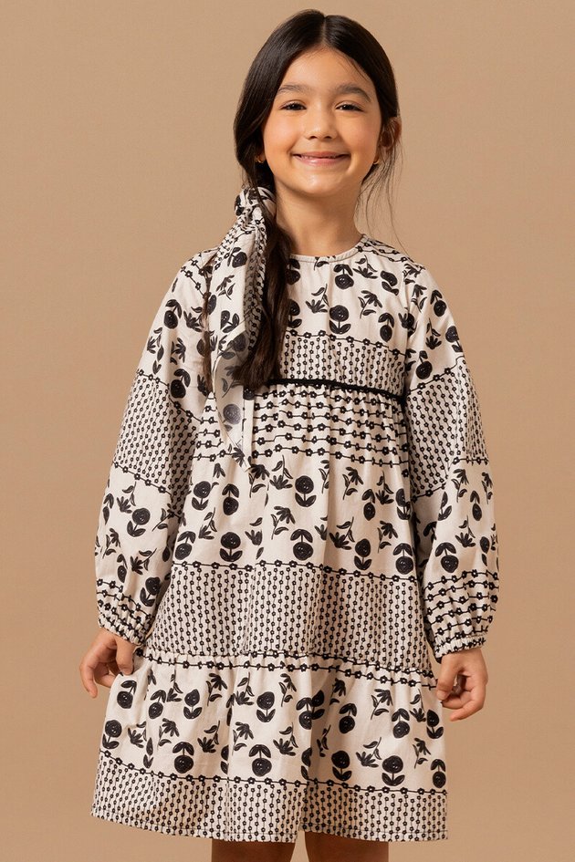 BUGBEE NIÑA VESTIDO FLORAL BLANCO/NEGRO