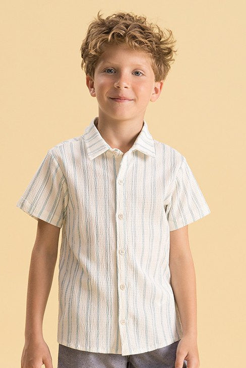 BUGBEE NIÑO CAMISA TEXTURA ARRUGADA BLANCO/CELESTE