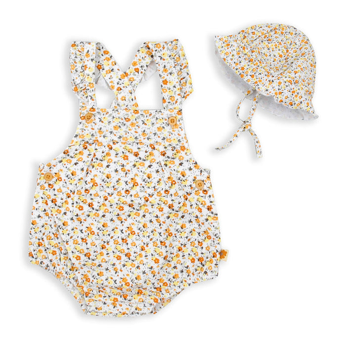 BABY BOL BEBE NIÑA OVEROL C/ GORRITO FLORES AMARILLA