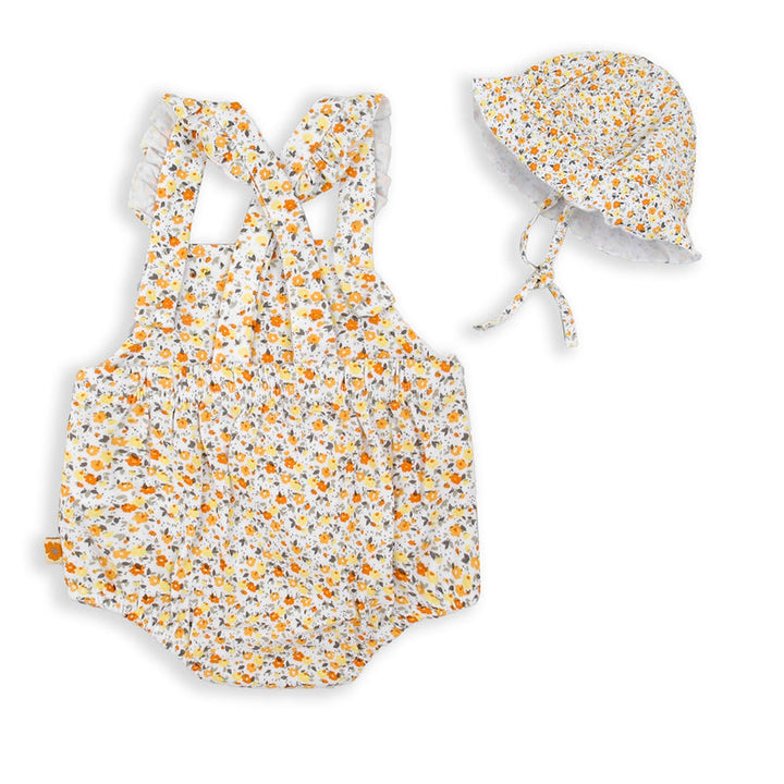 BABY BOL BEBE NIÑA OVEROL C/ GORRITO FLORES AMARILLA