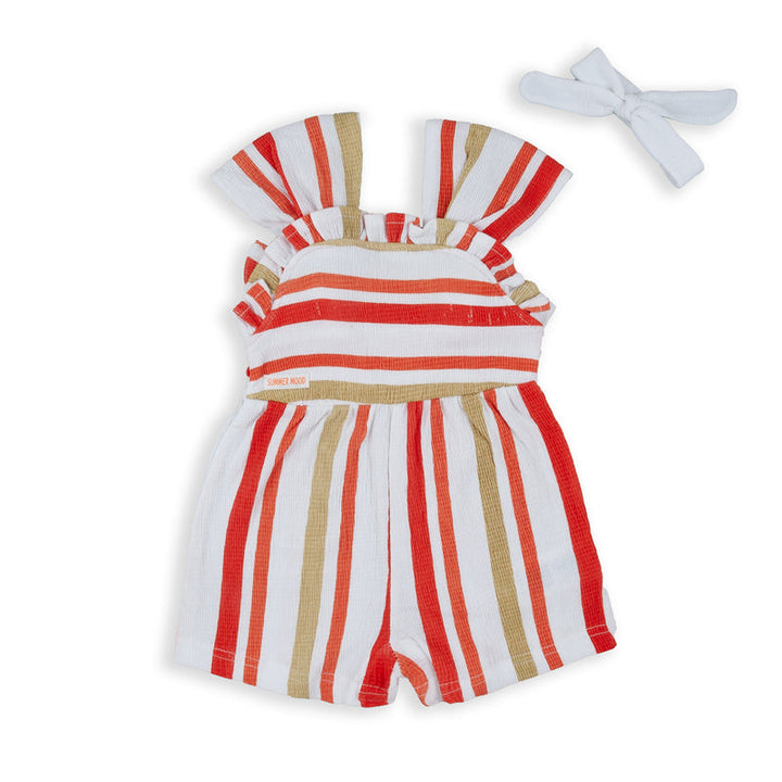 BABY BOL NIÑA OVEROL C/ VINCHA RAYAS NARANJA