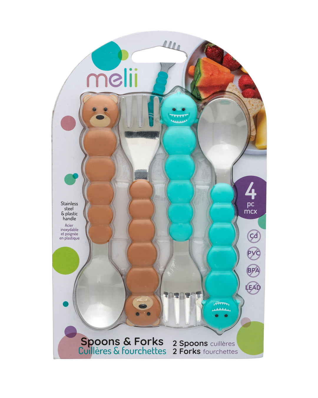 MELII TENEDOR Y CUCHARA BEAR & SHARK 4PCS BROWN & BLUE