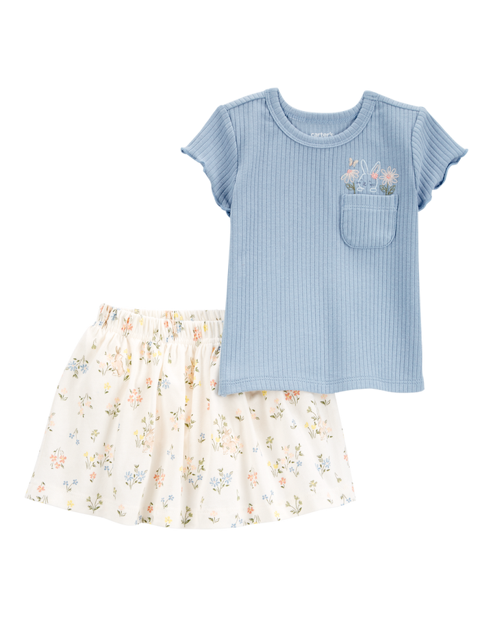 CARTERS NIÑA CONJ. DE FALDA BLUE FLORAL BUNNY