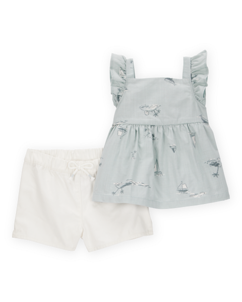 Carters Conjunto De Short Blue Print para Bebé Niña