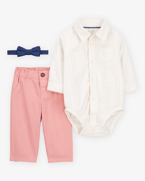 CARTERS BEBE NIÑO CONJ. DE PANTALON IVORY/PINK W/ BOWTIE