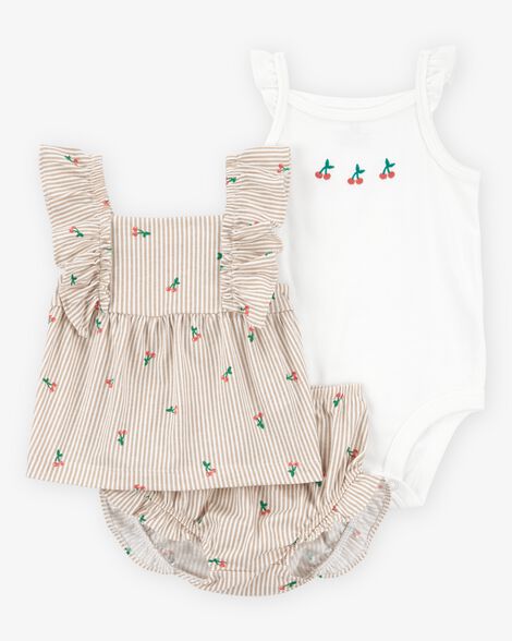 CARTERS BEBE NIÑA CONJ. DE SHORT PRINT STRIPE MINI CHERRY