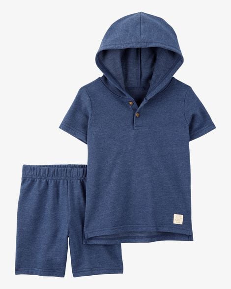 CARTERS BEBE NIÑO CONJ. DE SHORT NAVY HENLEY HOODED 2PK
