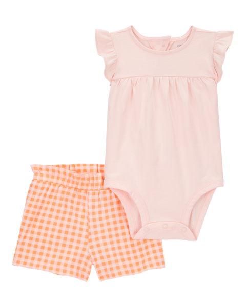 Carters Conjunto De Short Gingham Orange para Bebé Niña